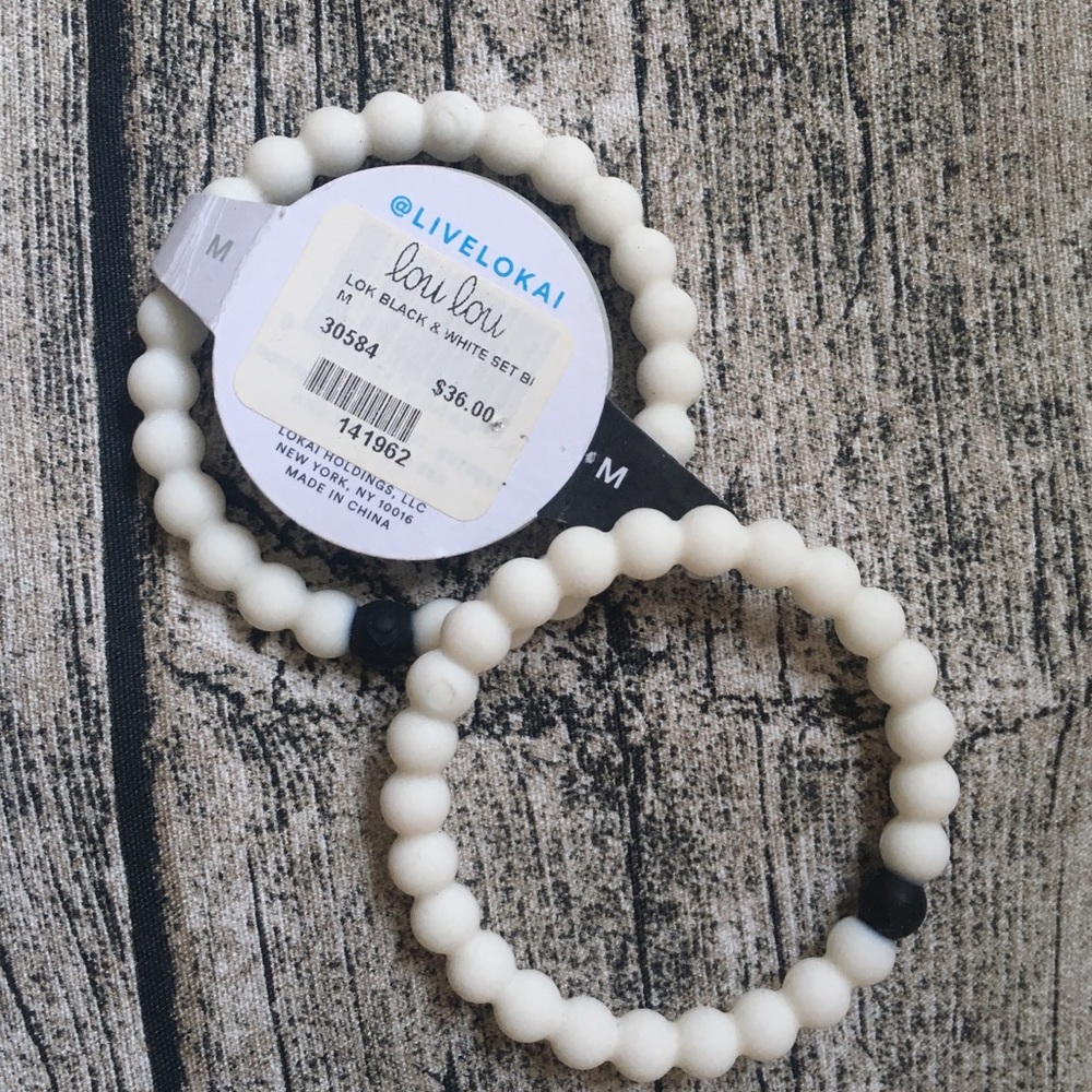 Set of two Live Lokai bracelets white beads